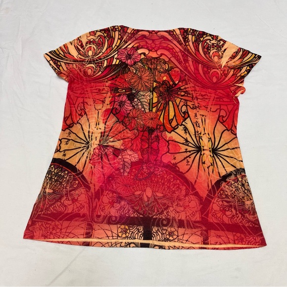 B.L.E.U. Red and Orange Graphic Short Sleeve Top - Picture 4 of 6